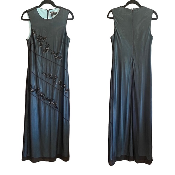 Rimini Woman's Black/Blue Floral Sequin Sleeveless Gown Dress, Size 10 - Picture 1 of 10